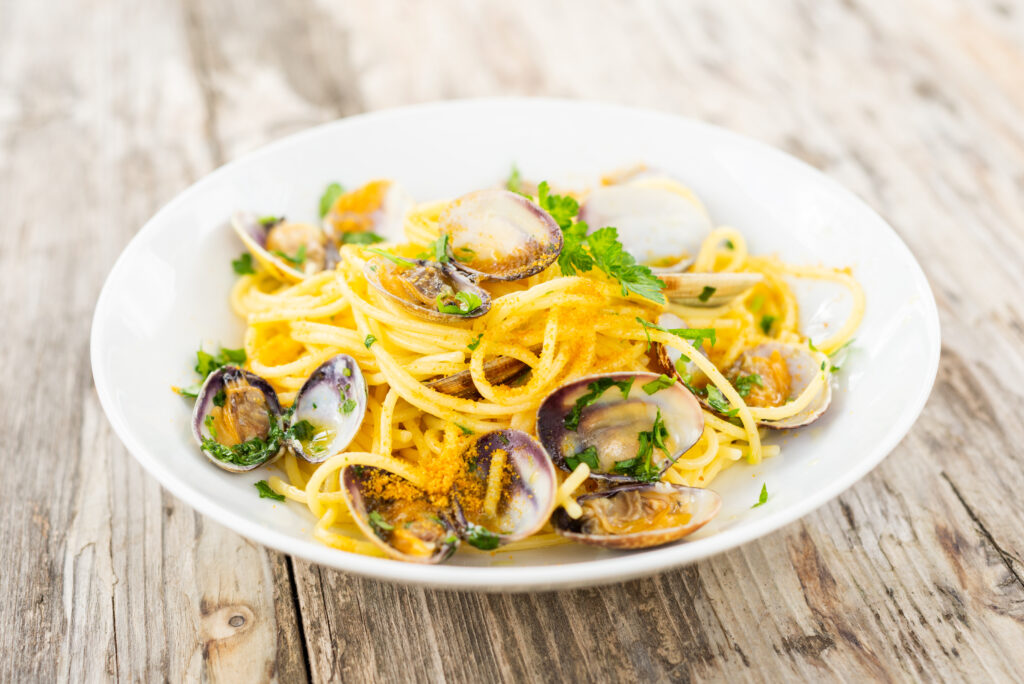 Spaghetti palourdes et poutargue
